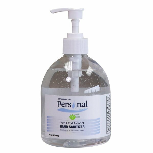 Performance Plus Personal Hand Sanitizer w/ Aloe 16 oz w/ Pumps 70% Ethyl Alcohol, 12PK PPP-1612